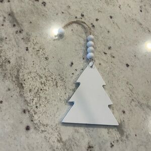 White wooden Christmas tree ornament, Holiday Tree Ornament